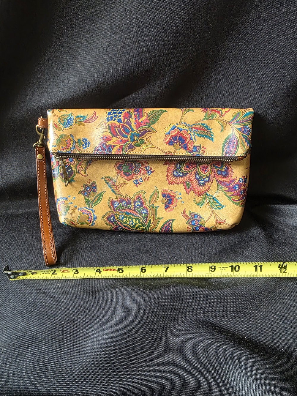 Patricia Nash Mustard Yellow Multicolor Floral Fold-Over Wristlet